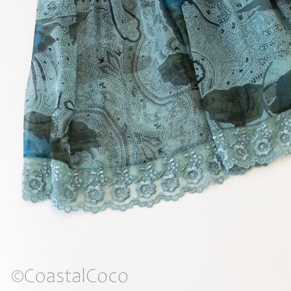 Vintage Tess Floral Paisley 14 Skirt 100% Silk Sheer Lace Fairy Witchy Festival - Picture 5 of 8